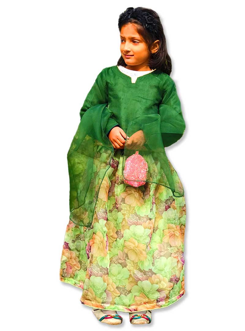 GREEN PLEASANT LEHENGA WITH SHORT SHIRT - Image 3